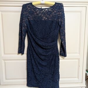 Lauren Ralph Lauren Navy Lace Long Sleeve Dress